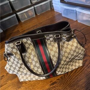 Gucci Cream and Brown Tote Bag with Iconic Design